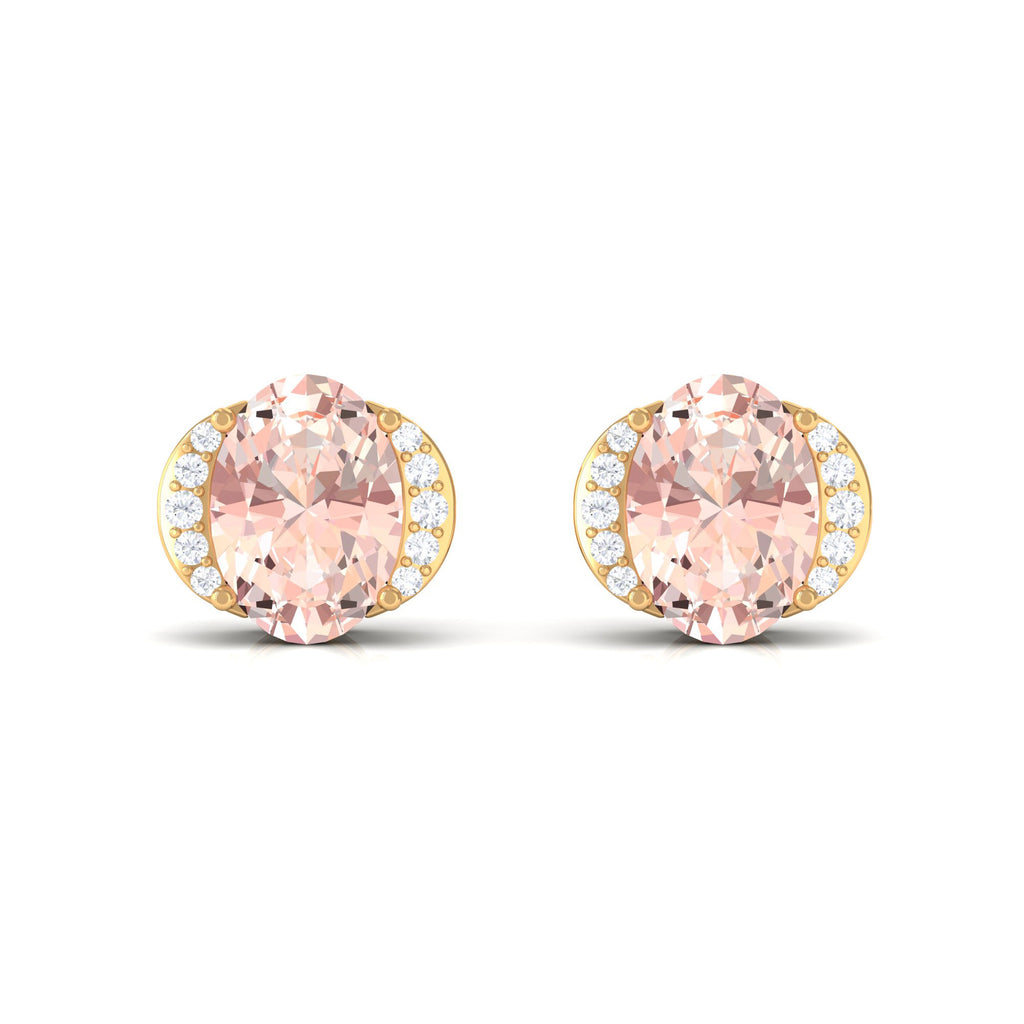 1.50 CT Oval Morganite Stud Earrings with Diamond Accent Morganite - ( AAA ) - Quality - Rosec Jewels