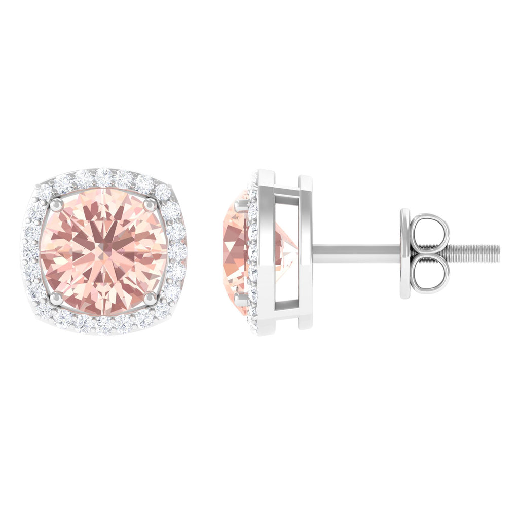 1.75 CT Elegant Morganite Stud Earrings with Diamond Halo Morganite - ( AAA ) - Quality - Rosec Jewels