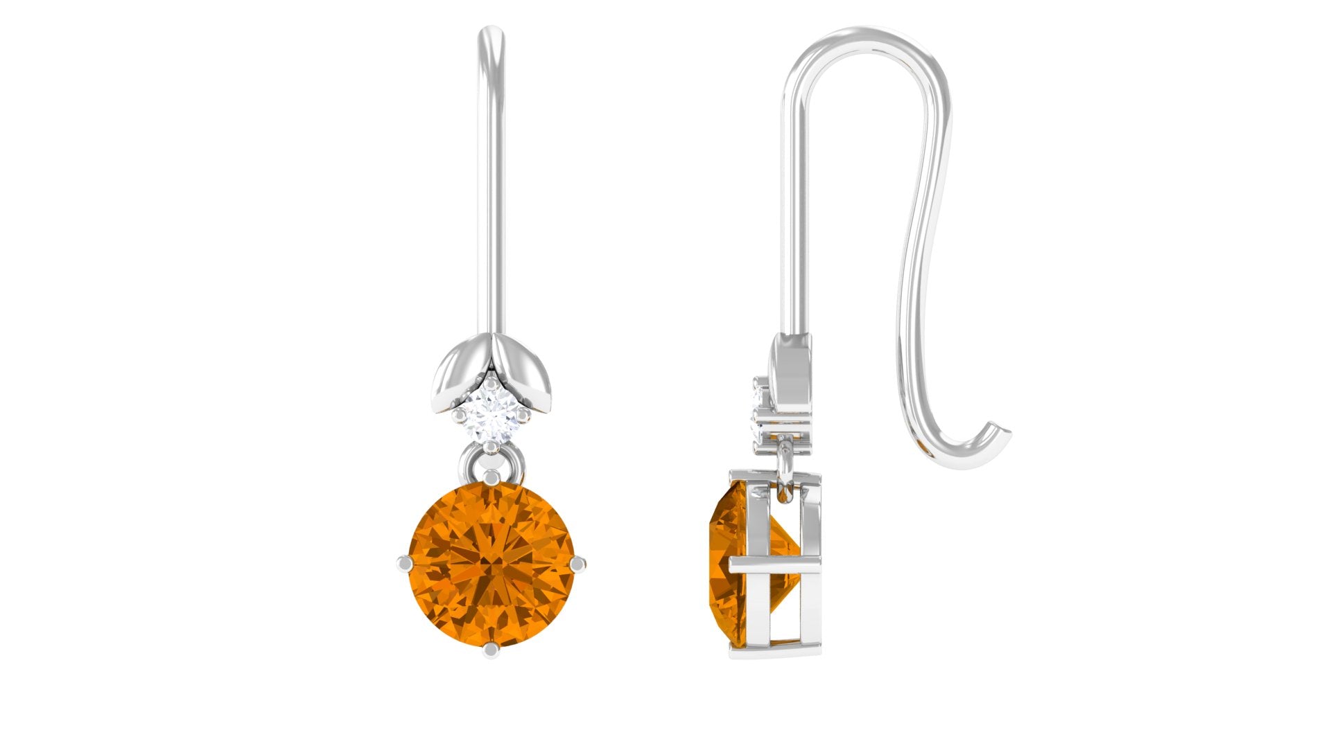 Simple Citrine Drop Diamond Earrings with fish hook Citrine - ( AAA ) - Quality - Rosec Jewels