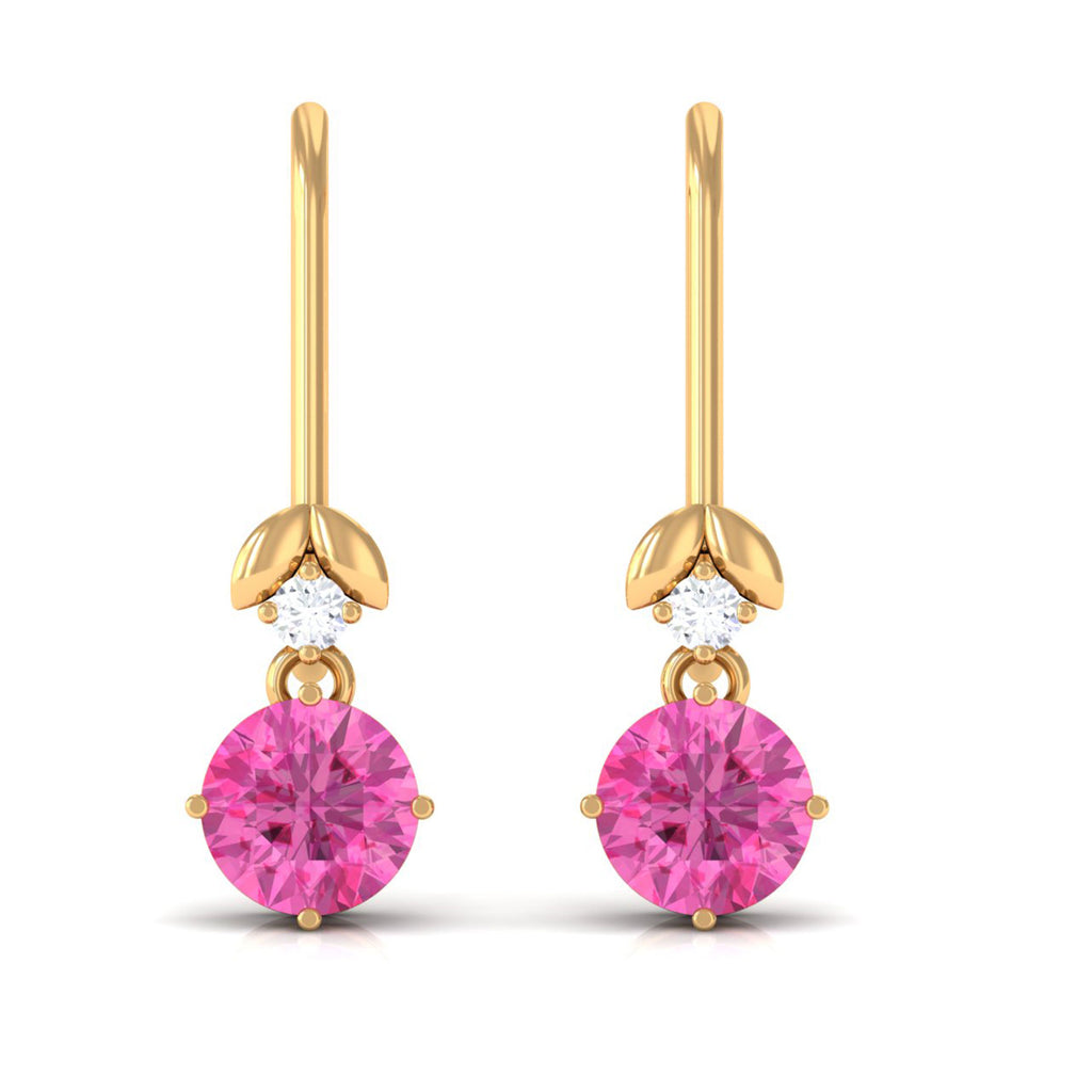 1.25 CT Simple Pink Sapphire Drop Earrings with Diamond Pink Sapphire - ( AAA ) - Quality - Rosec Jewels