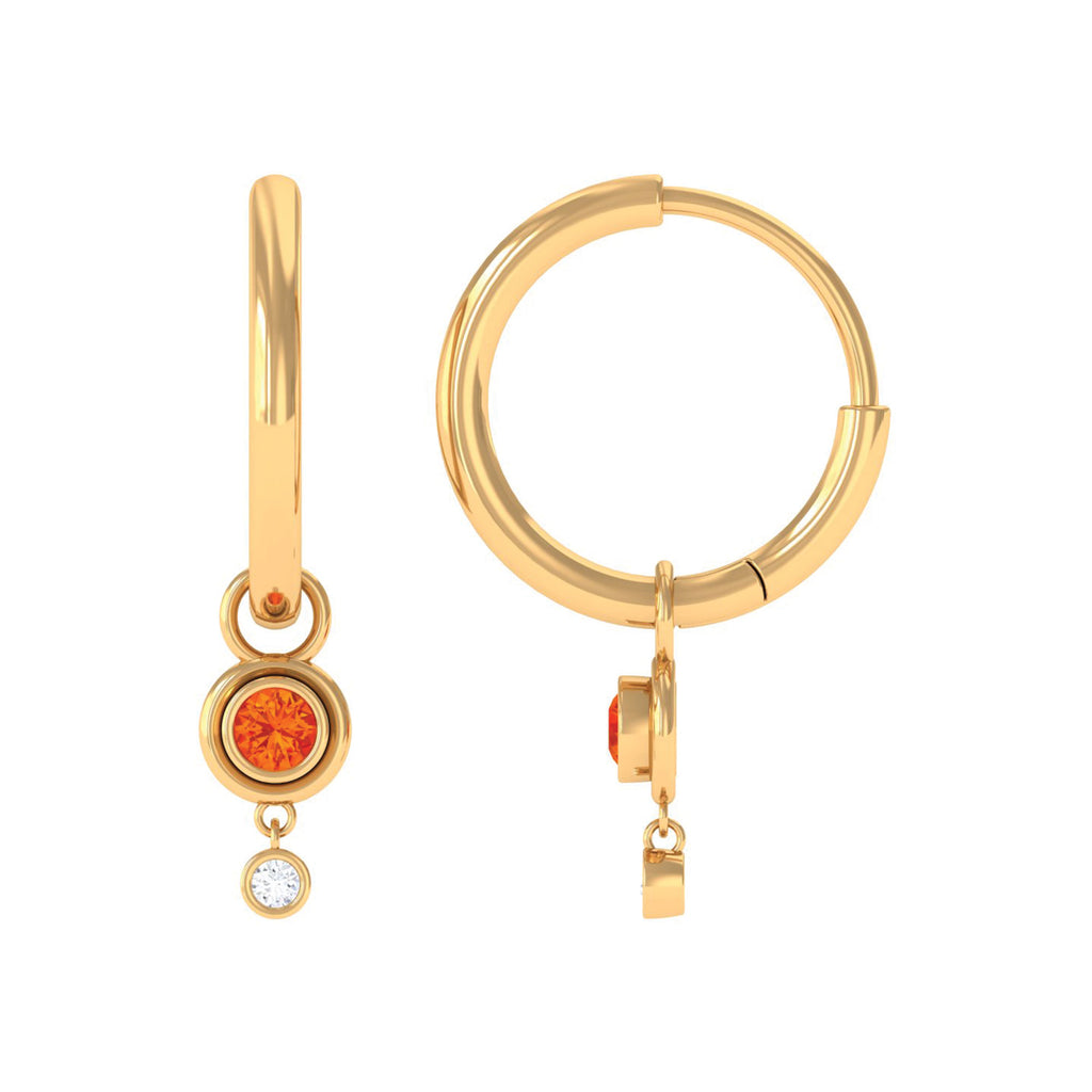Rosec Jewels-0.25 CT Bezel Set Orange Sapphire and Diamond Simple Hoop Drop Earrings