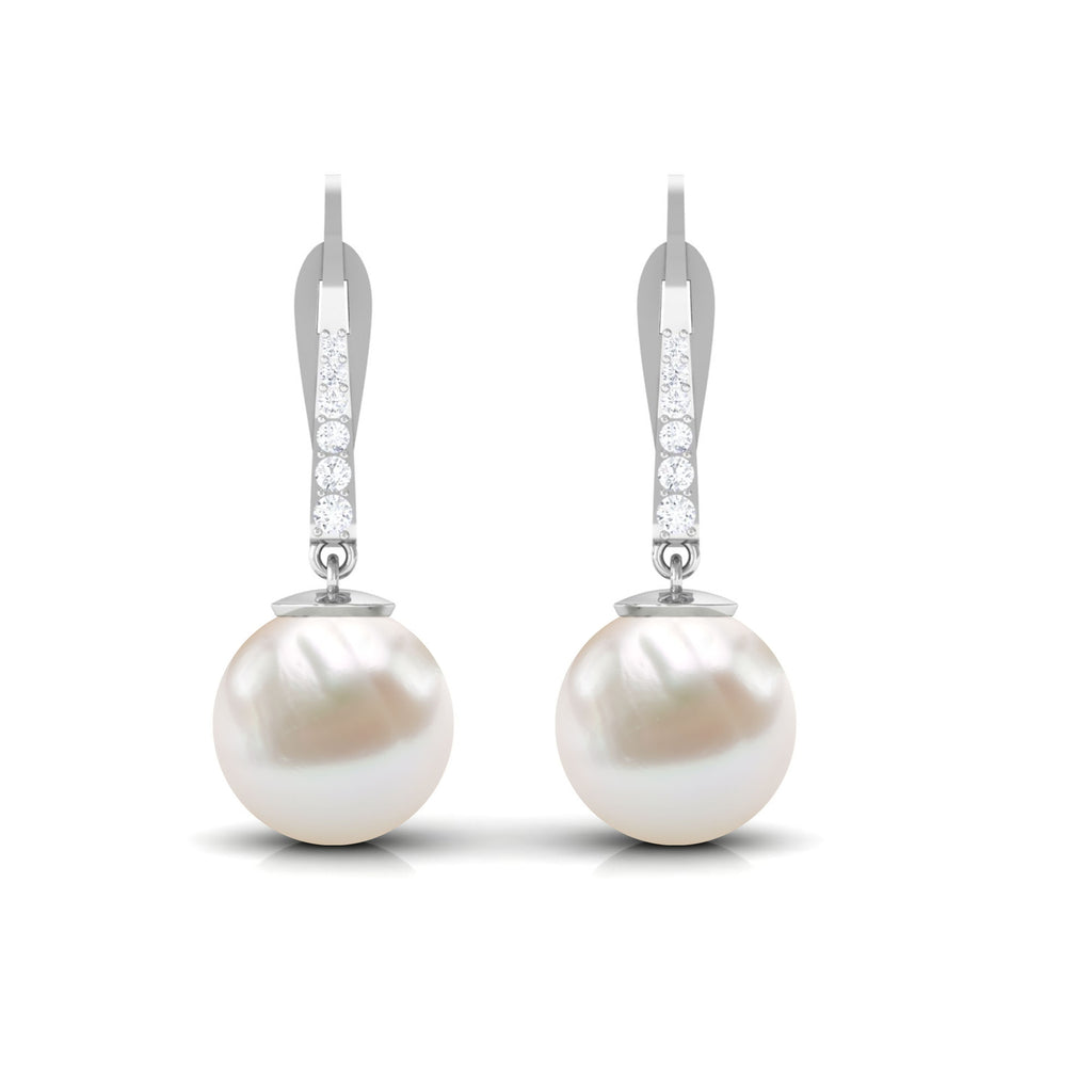 Simple Freshwater Pearl and Diamond Drop Earrings with Lever Back Freshwater Pearl - ( AAA ) - Quality - Rosec Jewels