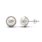 Real Freshwater Pearl Solitaire Stud Earrings with Rope Frame Detail Freshwater Pearl - ( AAA ) - Quality - Rosec Jewels