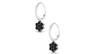 Black Onyx Flower Drop Earrings with Diamond Hoop Black Onyx - ( AAA ) - Quality - Rosec Jewels