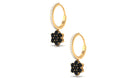 Black Onyx Flower Drop Earrings with Diamond Hoop Black Onyx - ( AAA ) - Quality - Rosec Jewels