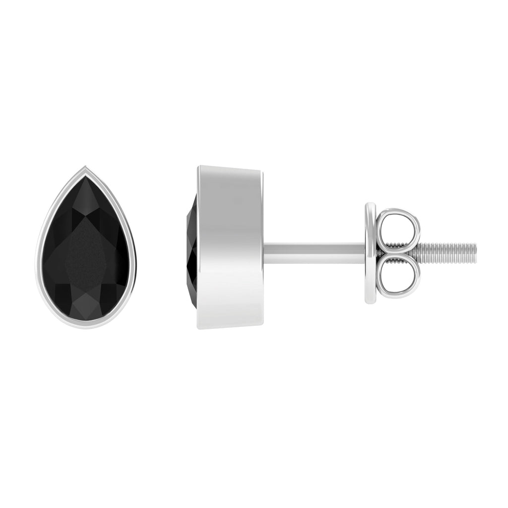 1/2 CT Bezel Set Pear Cut Black Onyx Solitaire Stud Earrings Black Onyx - ( AAA ) - Quality - Rosec Jewels
