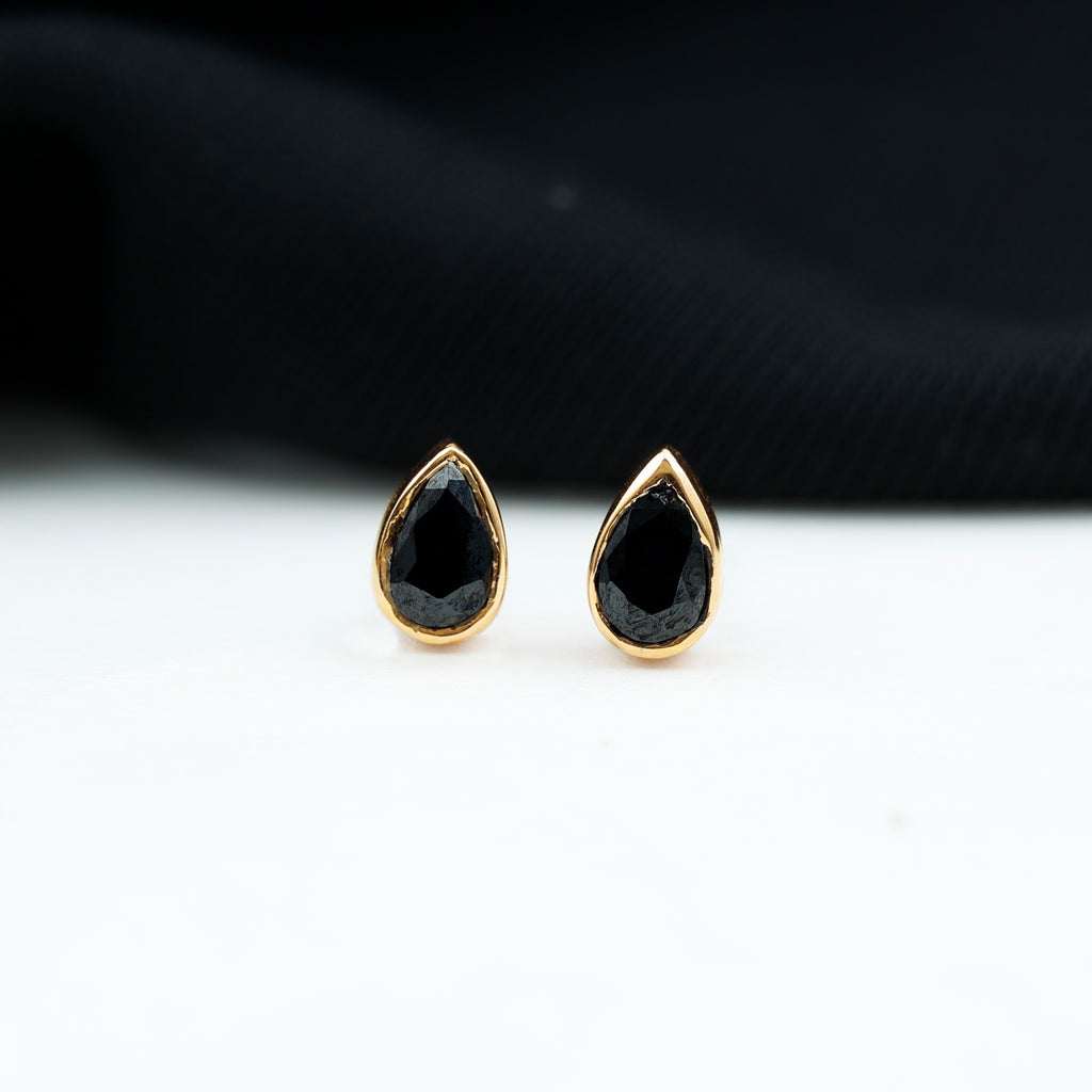 1/2 CT Bezel Set Pear Cut Black Onyx Solitaire Stud Earrings Black Onyx - ( AAA ) - Quality - Rosec Jewels