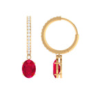 Oval Created Ruby Hinged Hoop Drop Earrings with Diamond Lab Created Ruby - ( AAAA ) - Quality - Rosec Jewels