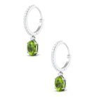 3 CT Oval Peridot Hoop Drop Earrings with Diamond Peridot - ( AAA ) - Quality - Rosec Jewels