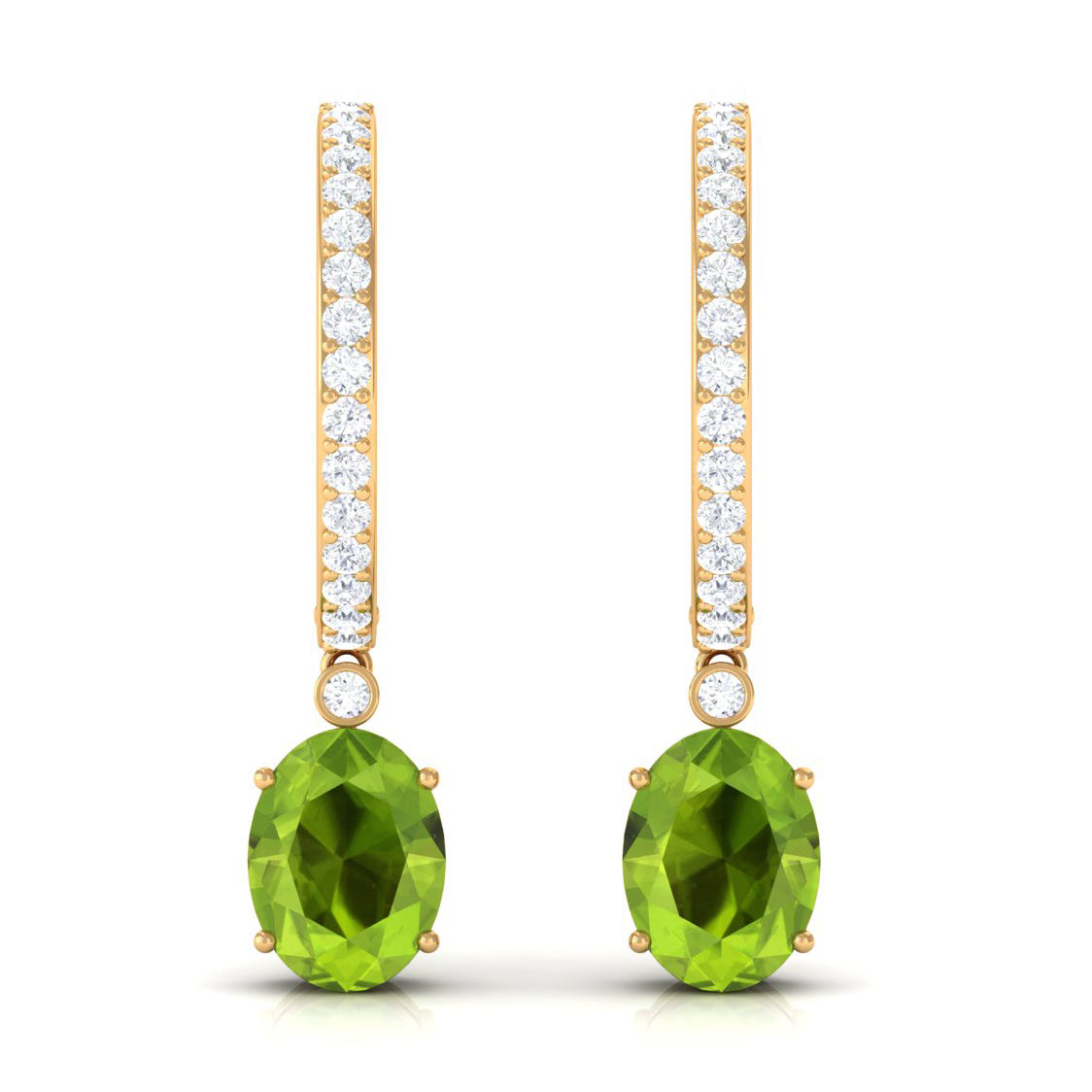 3 CT Oval Peridot Hoop Drop Earrings with Diamond Peridot - ( AAA ) - Quality - Rosec Jewels