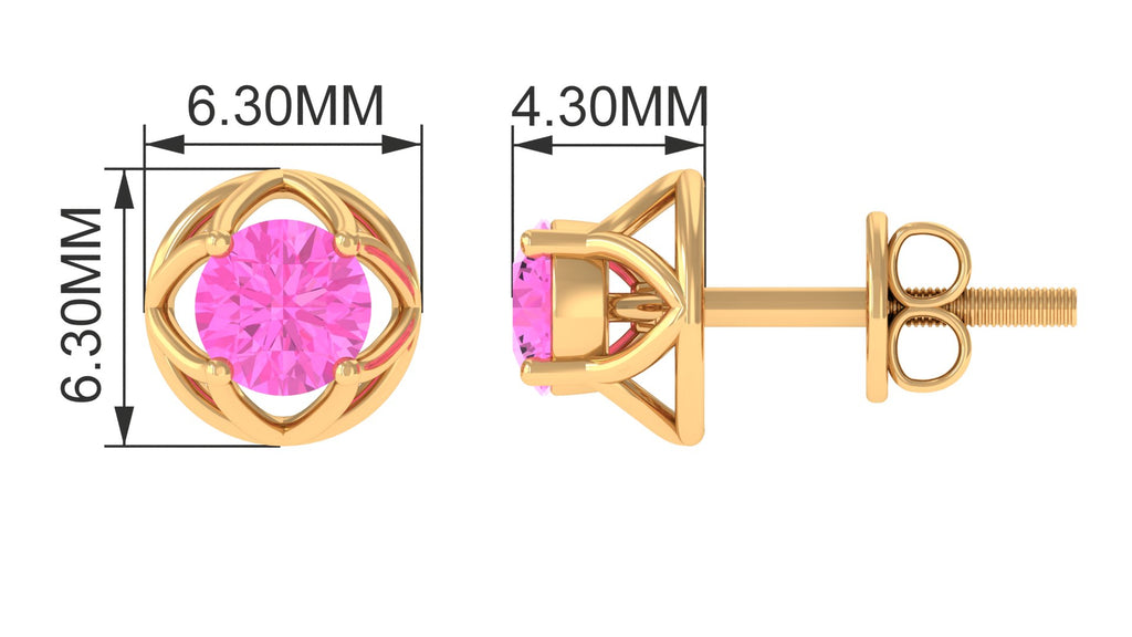 Solitaire Pink Sapphire Flower Stud Earrings Pink Sapphire - ( AAA ) - Quality - Rosec Jewels