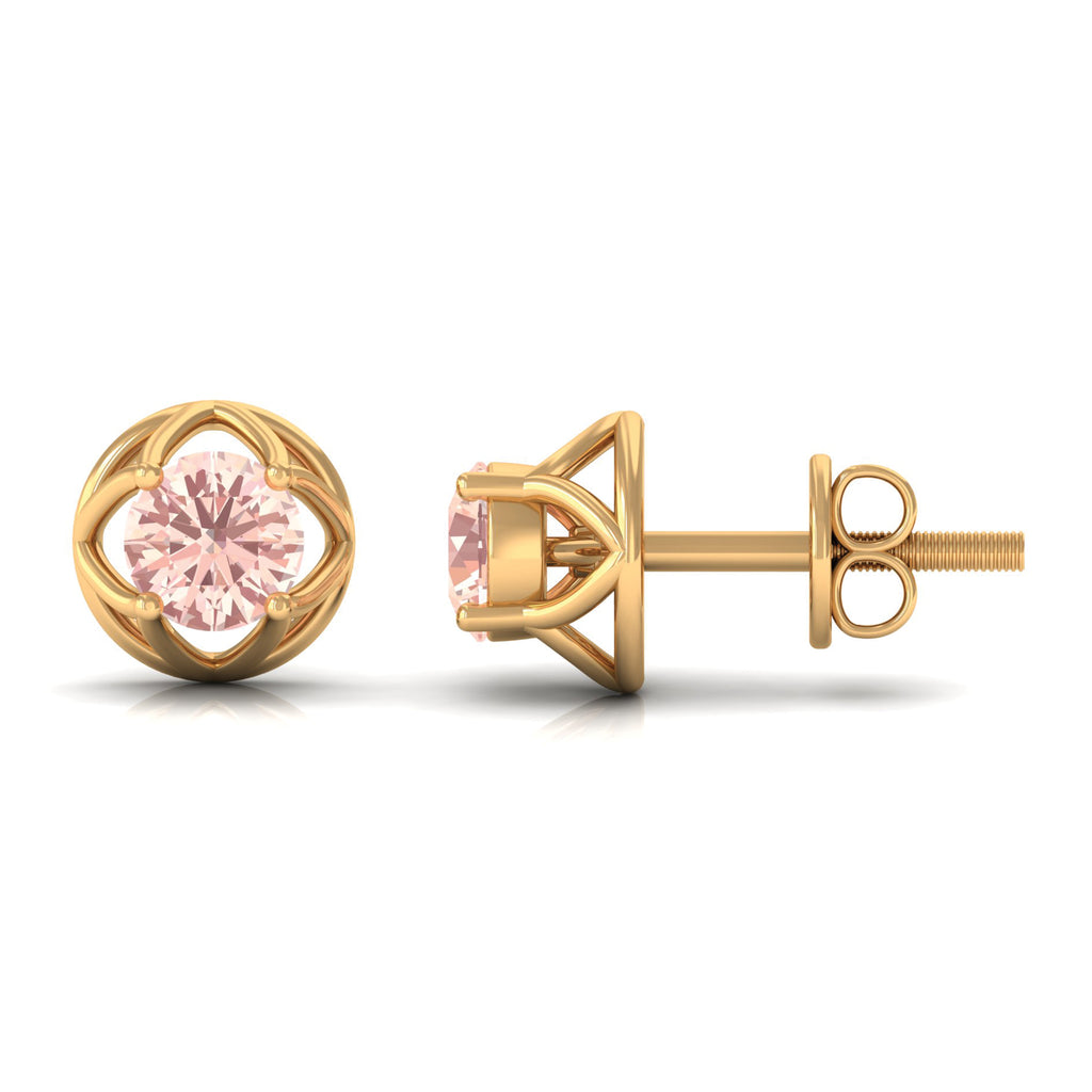 Solitaire Morganite Flower Stud Earrings Morganite - ( AAA ) - Quality - Rosec Jewels