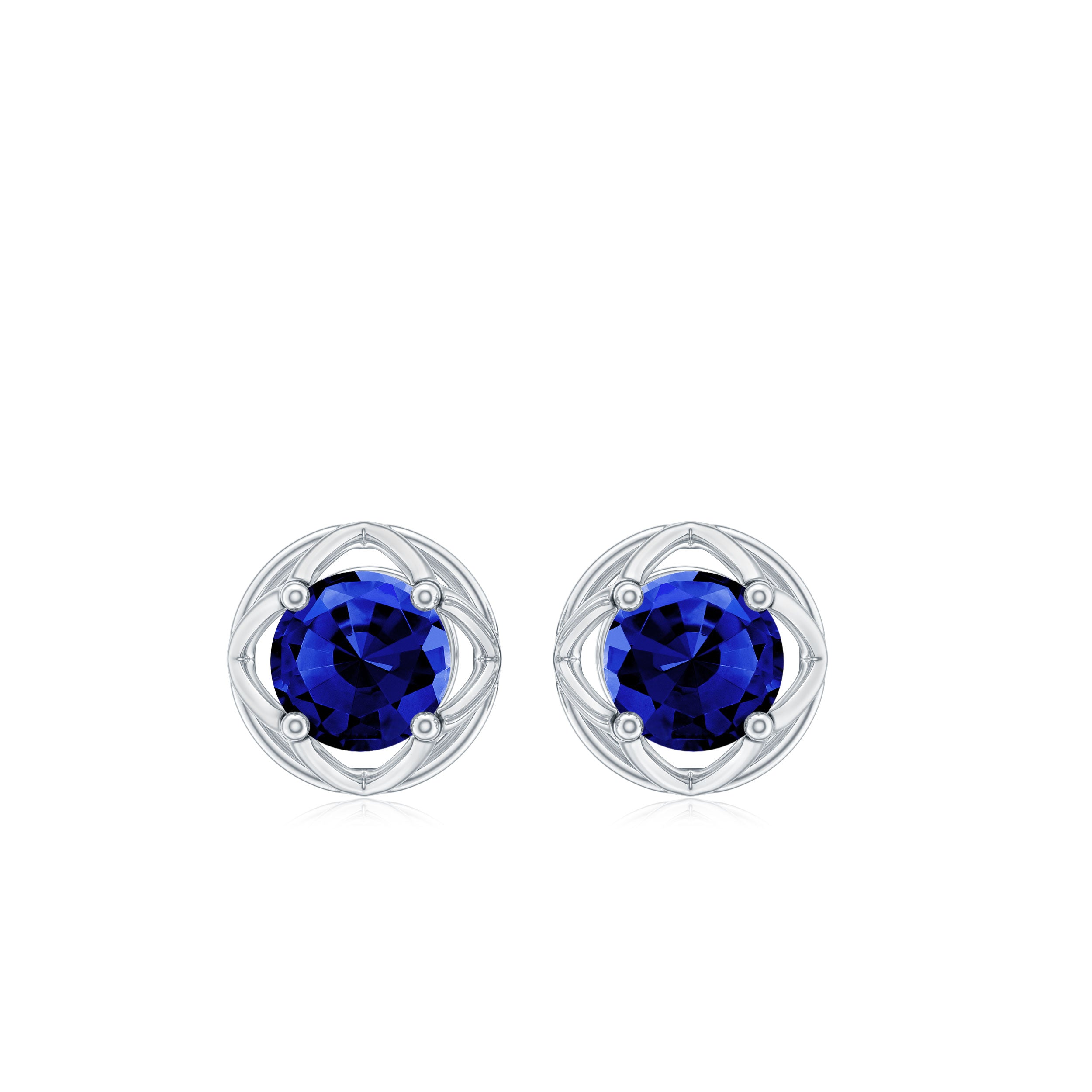 Round Cut Created Blue Sapphire Solitaire Floral Stud Earrings Lab Created Blue Sapphire - ( AAAA ) - Quality - Rosec Jewels