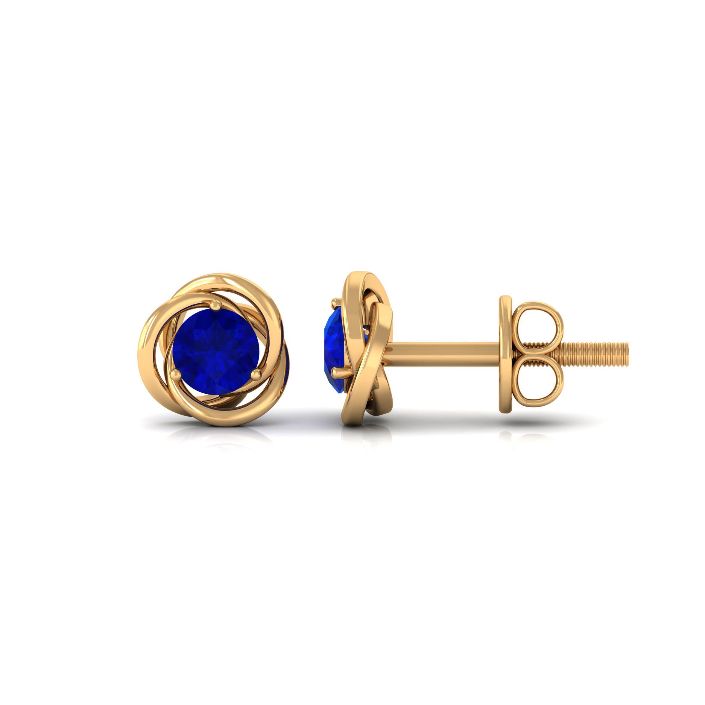 Created Blue Sapphire Solitaire Swirl Stud Earrings Lab Created Blue Sapphire - ( AAAA ) - Quality - Rosec Jewels