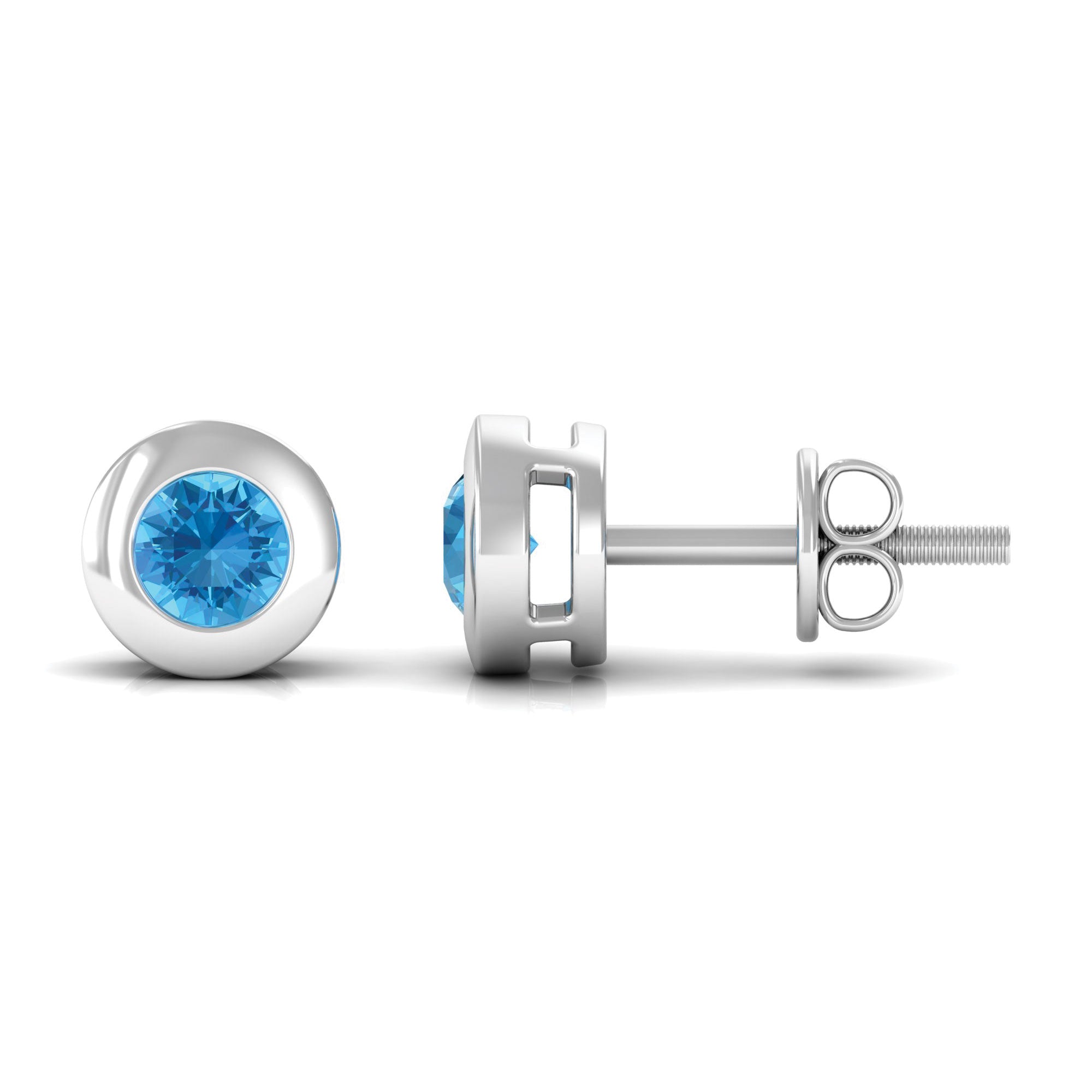 0.5 CT Bezel Set Swiss Blue Topaz Solitaire Stud Earrings Swiss Blue Topaz - ( AAA ) - Quality - Rosec Jewels