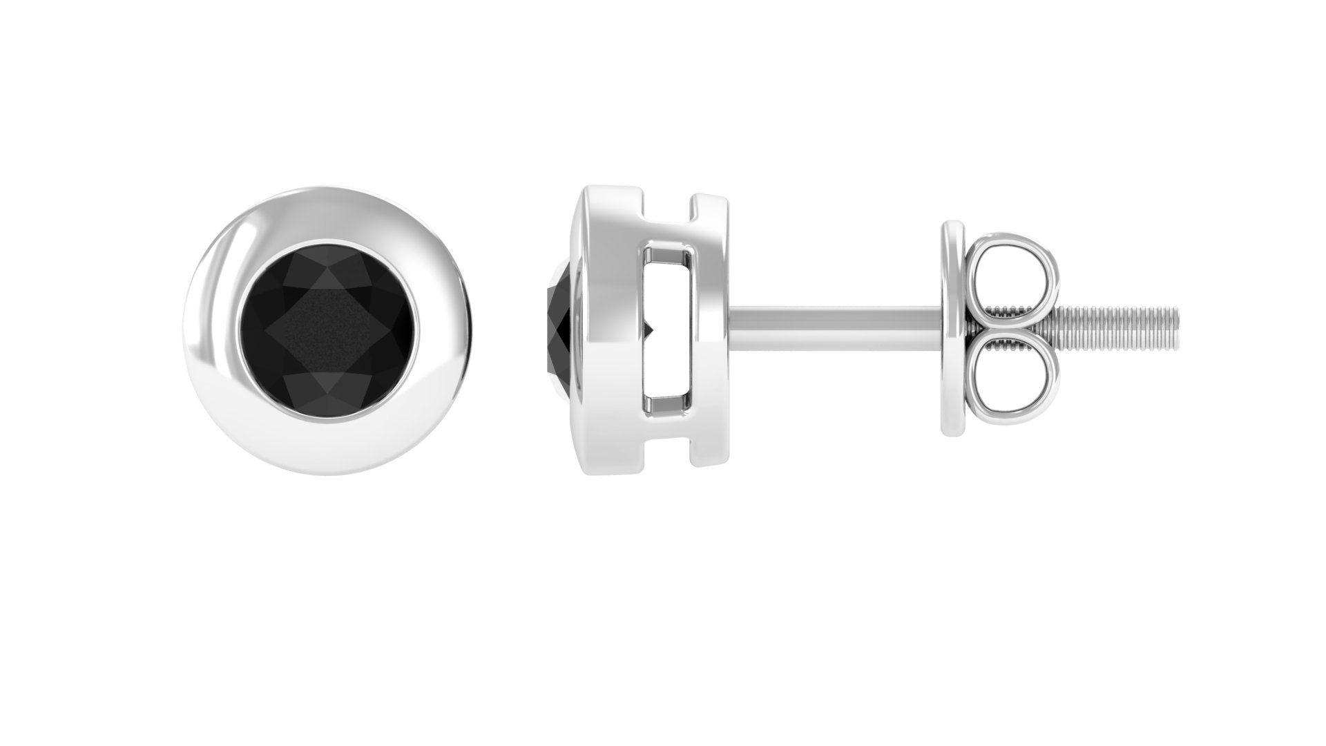 1/2 CT Bezel Set Round Black Onyx Solitaire Stud Earrings Black Onyx - ( AAA ) - Quality - Rosec Jewels