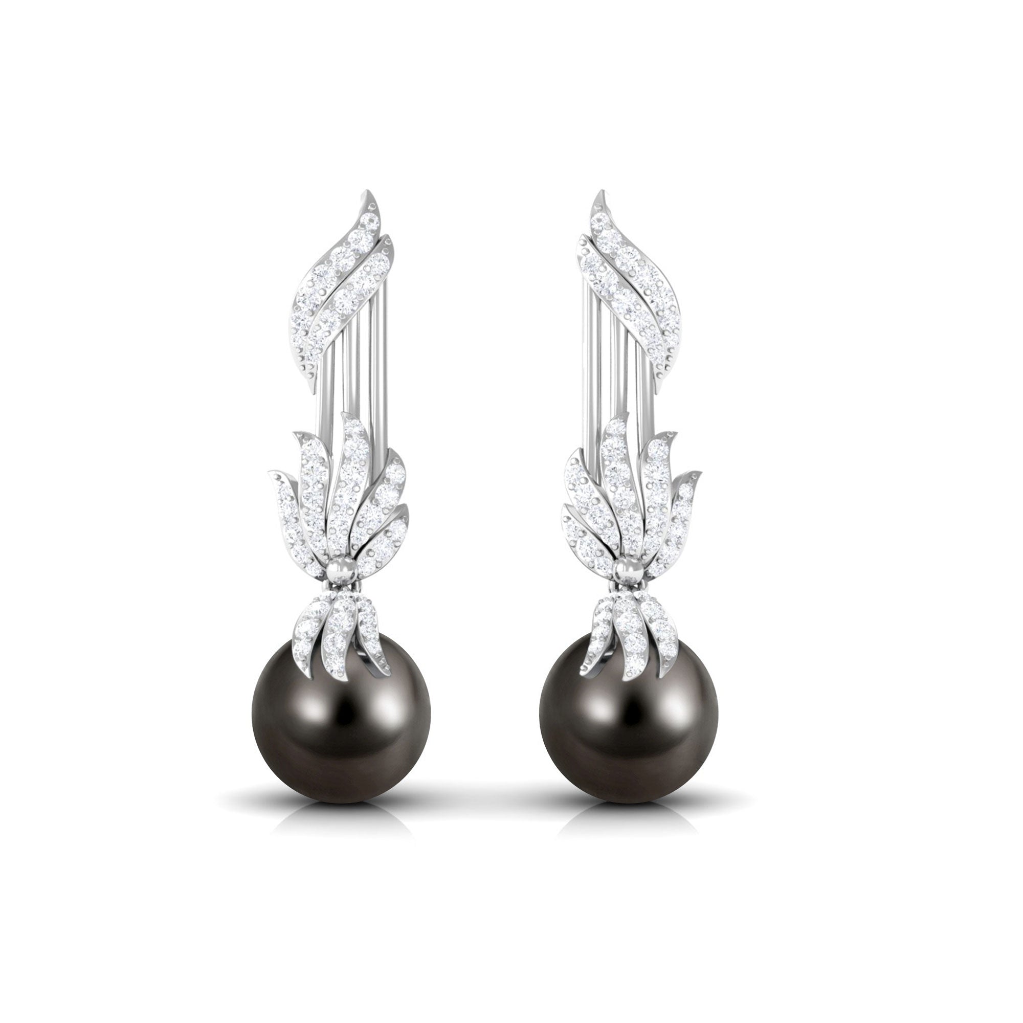 Designer Tahitian Pearl Drop Earrings with Diamond Tahitian pearl - ( AAA ) - Quality - Rosec Jewels