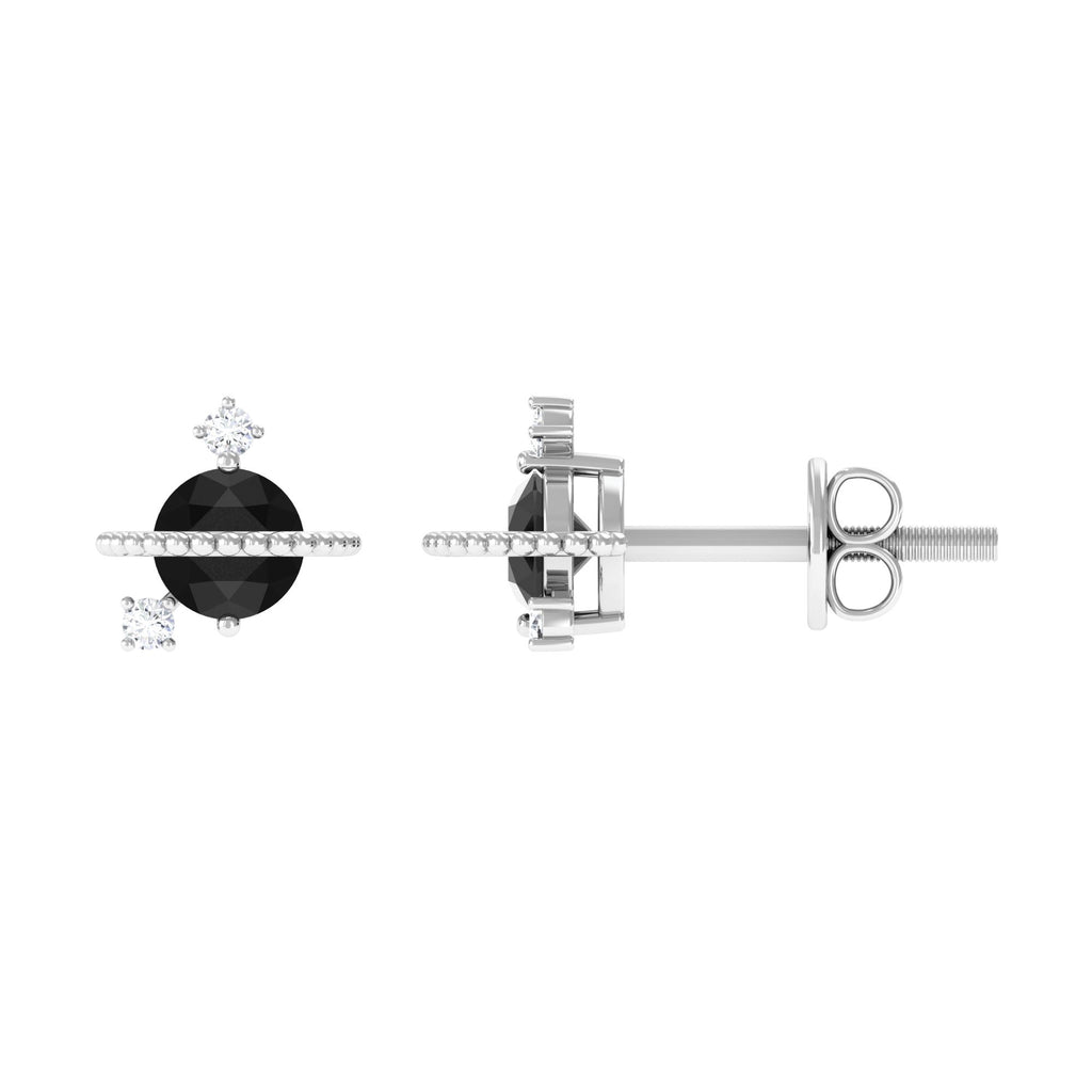 0.50 CT Created Black Diamond and Diamond Celestial Stud Earrings Lab Created Black Diamond - ( AAAA ) - Quality - Rosec Jewels
