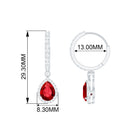 Classic Pear Cut Created Ruby and Moissanite Hoop Drop Earrings Lab Created Ruby - ( AAAA ) - Quality - Rosec Jewels