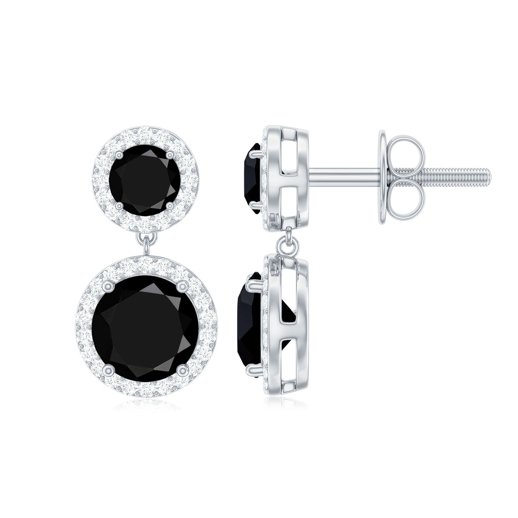 3.75 CT Black Onyx and Moissanite Halo Dangle Earrings Black Onyx - ( AAA ) - Quality - Rosec Jewels