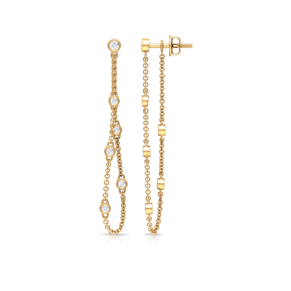 1/2 CT Bezel Set Diamond Drop Chain Earrings Diamond - ( HI-SI ) - Color and Clarity - Rosec Jewels