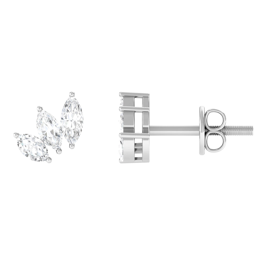 1/2 CT Marquise Cut Diamond Three Stone Stud Earrings Diamond - ( HI-SI ) - Color and Clarity - Rosec Jewels