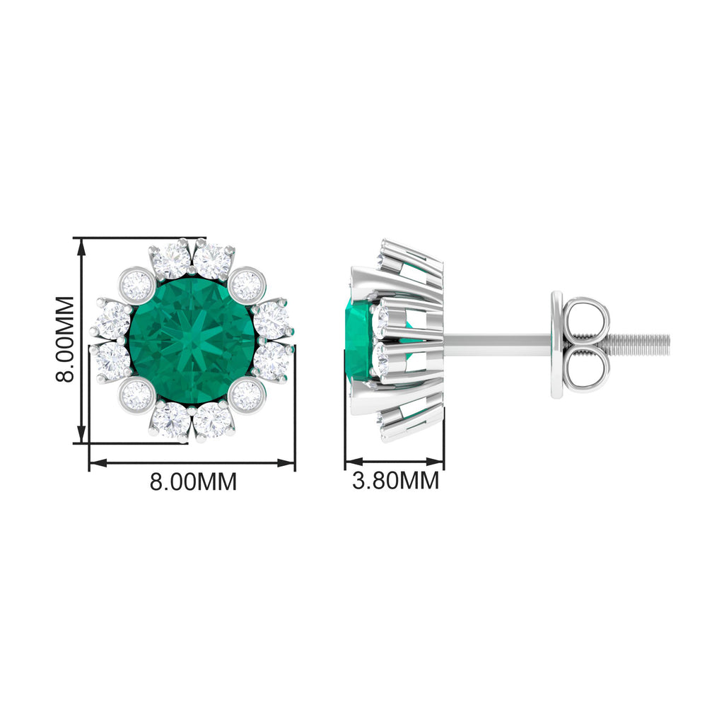 1.50 CT Emerald Classic Stud Earrings with Diamond Accent Emerald - ( AAA ) - Quality - Rosec Jewels