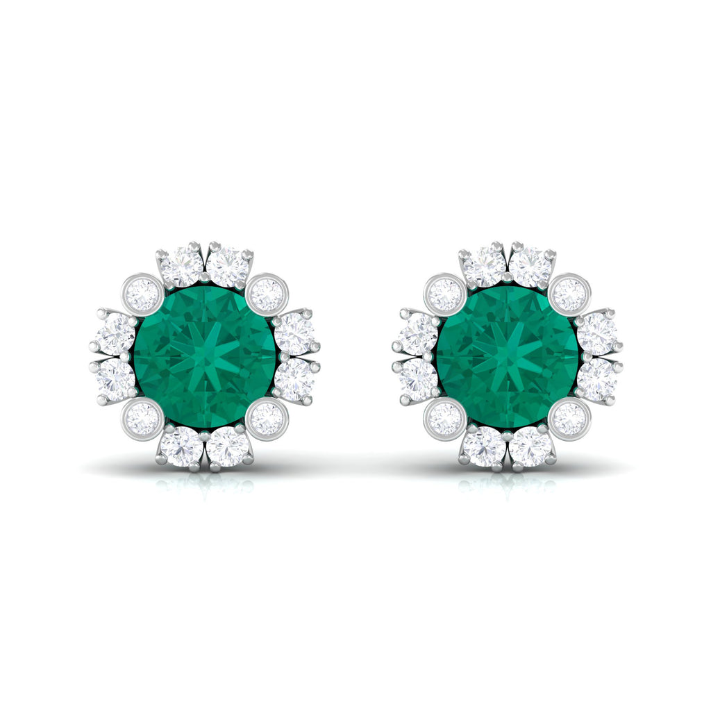 1.50 CT Emerald Classic Stud Earrings with Diamond Accent Emerald - ( AAA ) - Quality - Rosec Jewels