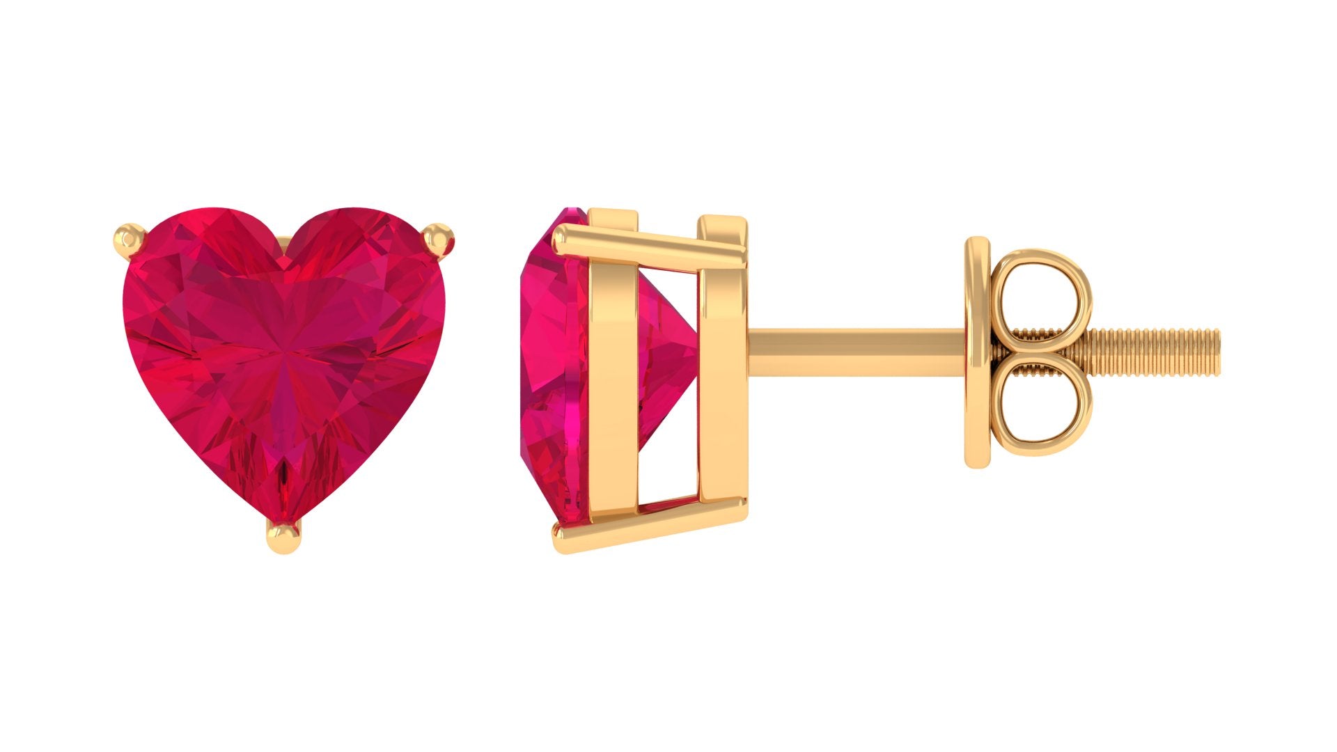 Heart Shape Solitaire Earrings with Created Ruby Lab Created Ruby - ( AAAA ) - Quality - Rosec Jewels