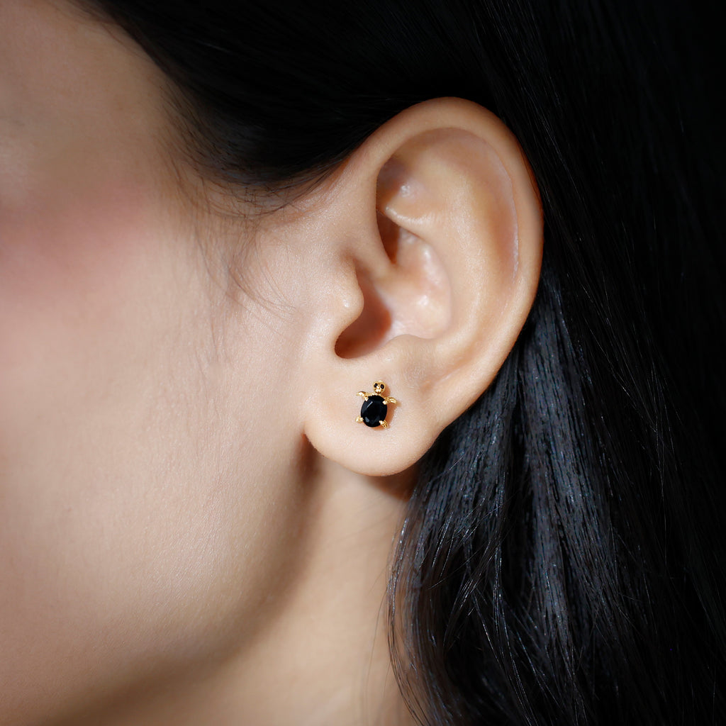 3/4 CT Oval Shaped Black Onyx Tortoise Earrings Black Onyx - ( AAA ) - Quality - Rosec Jewels