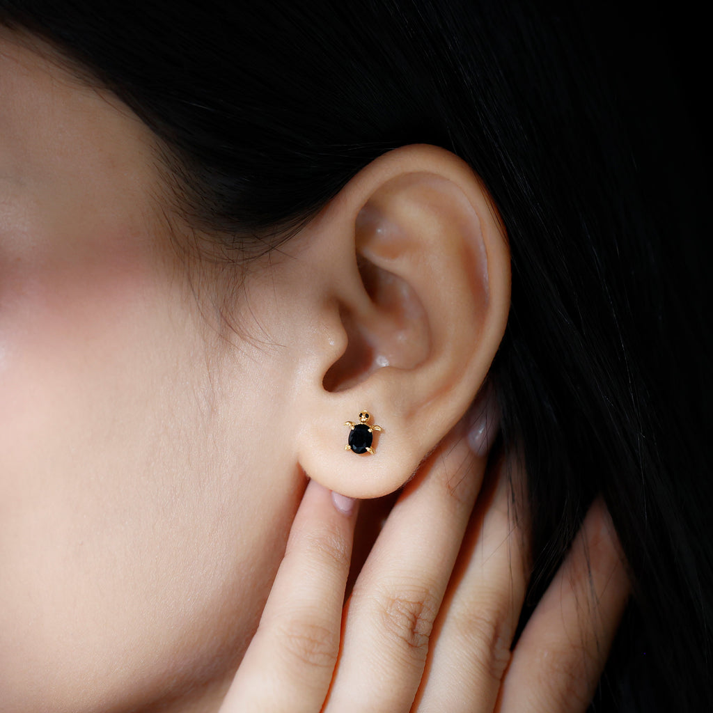 3/4 CT Oval Shaped Black Onyx Tortoise Earrings Black Onyx - ( AAA ) - Quality - Rosec Jewels