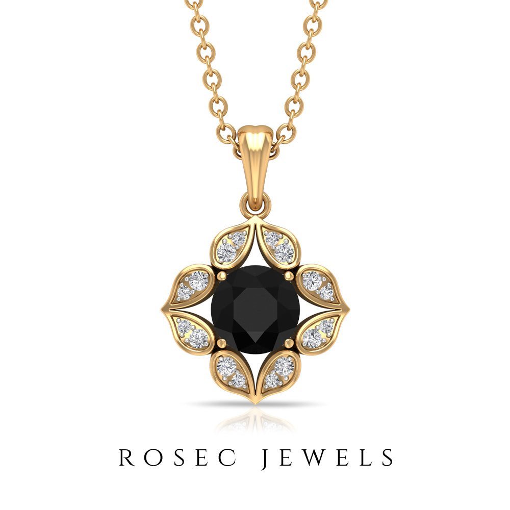 0.75 CT Art Deco Black and White Diamond Pendant Black Diamond - ( AAA ) - Quality - Rosec Jewels