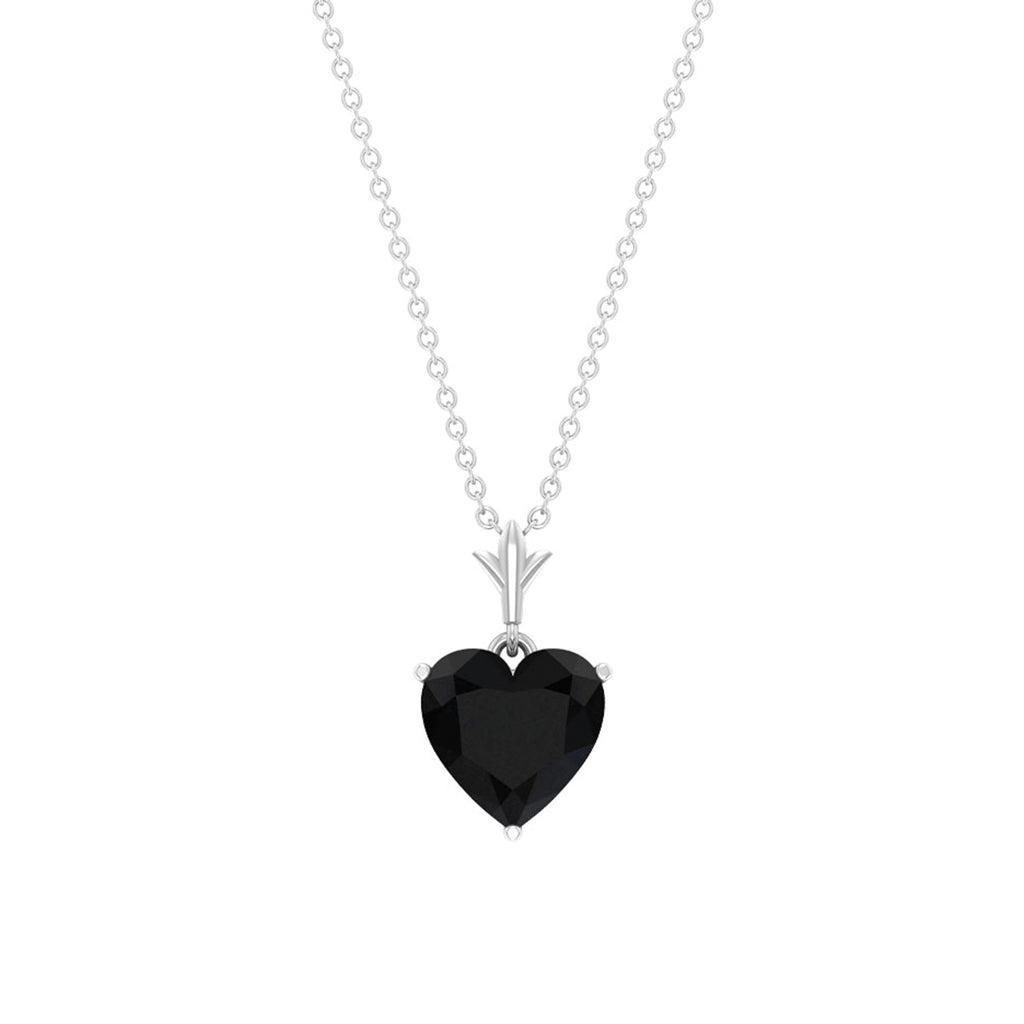 8 MM Heart Shape Black Onyx Solitaire Pendant with Decorative Bail Black Onyx - ( AAA ) - Quality - Rosec Jewels