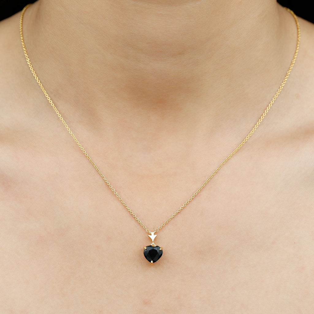 8 MM Heart Shape Black Onyx Solitaire Pendant with Decorative Bail Black Onyx - ( AAA ) - Quality - Rosec Jewels
