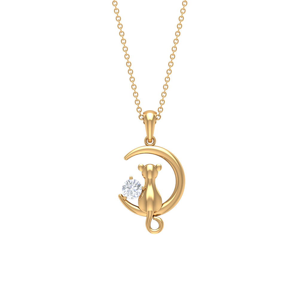 1/4 CT Diamond Cat Half Moon Necklace Diamond - ( HI-SI ) - Color and Clarity - Rosec Jewels