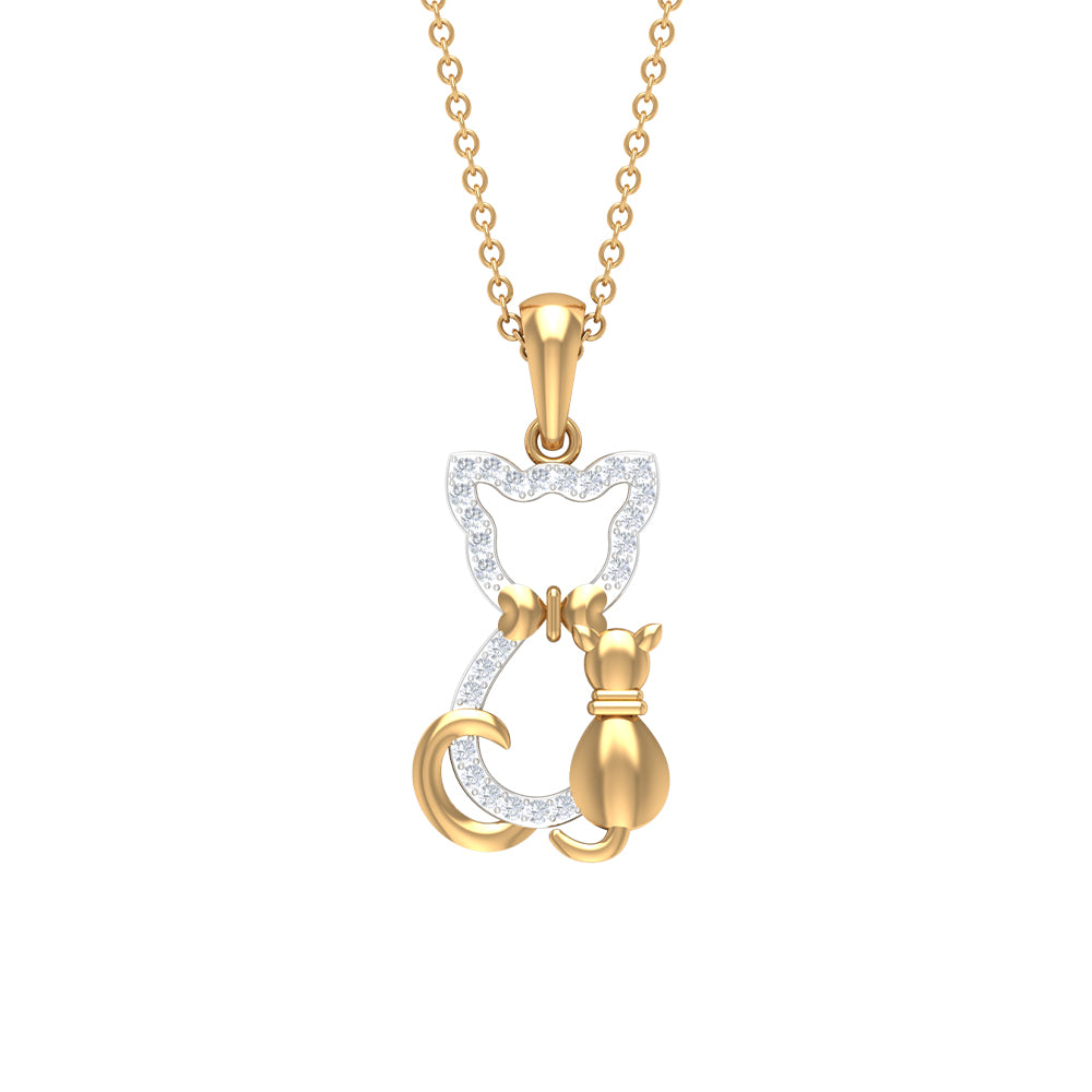 Certified Diamond Kitty Cat Pendant Necklace Diamond - ( HI-SI ) - Color and Clarity - Rosec Jewels