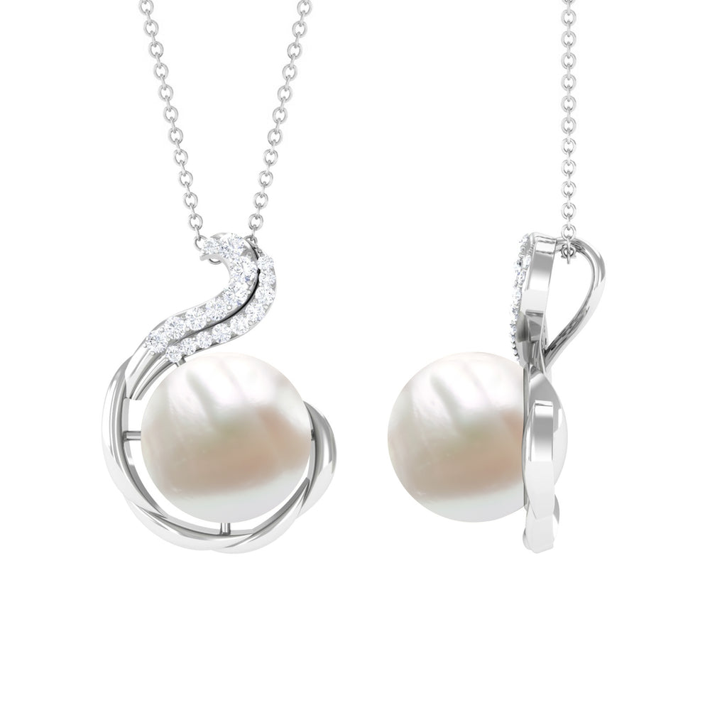 Freshwater Pearl Solitaire Pendant with Diamond Freshwater Pearl - ( AAA ) - Quality - Rosec Jewels