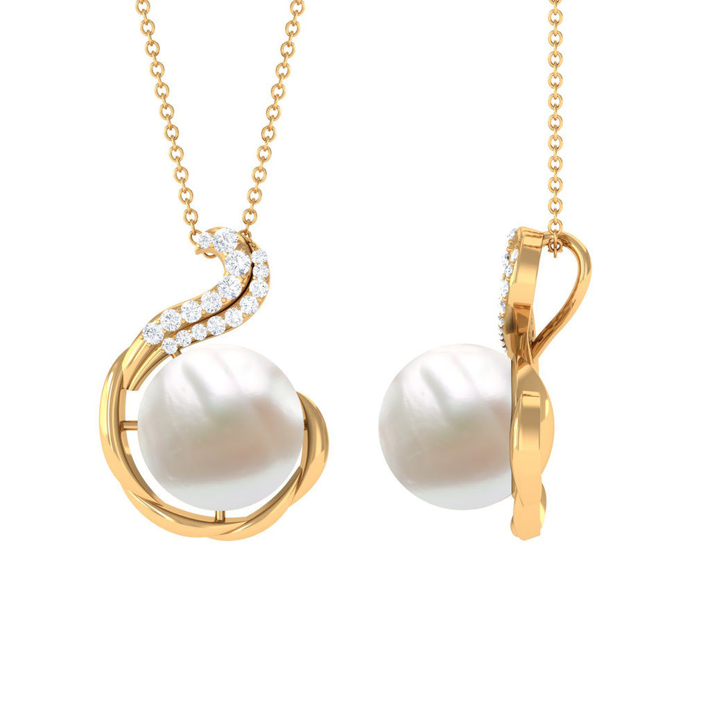 Freshwater Pearl Solitaire Pendant with Diamond Freshwater Pearl - ( AAA ) - Quality - Rosec Jewels