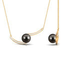 8.75 CT Tahitian Pearl Minimal Bar Necklace with Diamond Tahitian pearl - ( AAA ) - Quality - Rosec Jewels