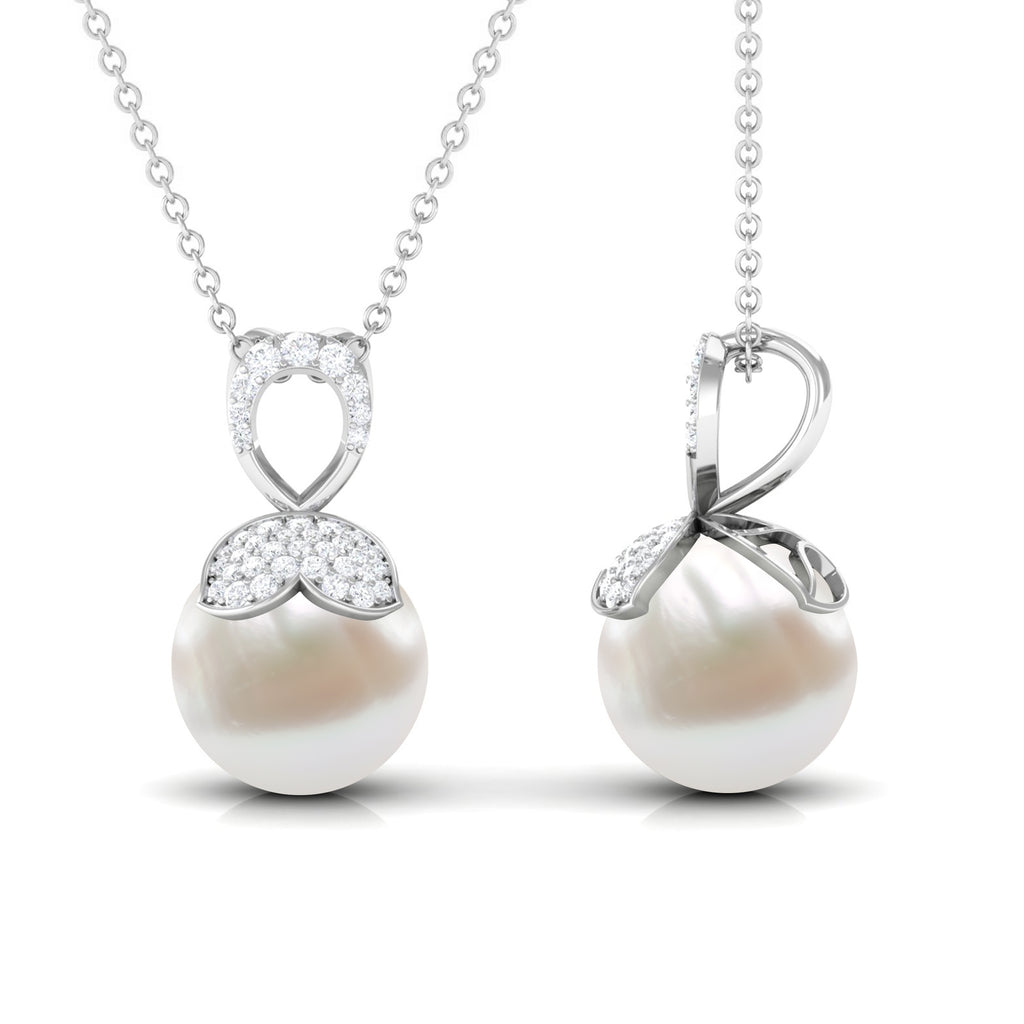 Nature Inspired Freshwater Pearl Drop Pendant Necklace with Diamond Freshwater Pearl - ( AAA ) - Quality - Rosec Jewels