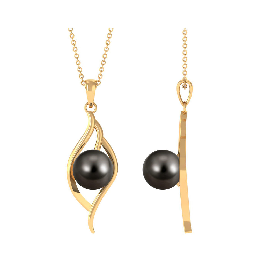 7.5 CT Solitaire Tahitian Pearl Gold Leaf Pendant Tahitian pearl - ( AAA ) - Quality - Rosec Jewels