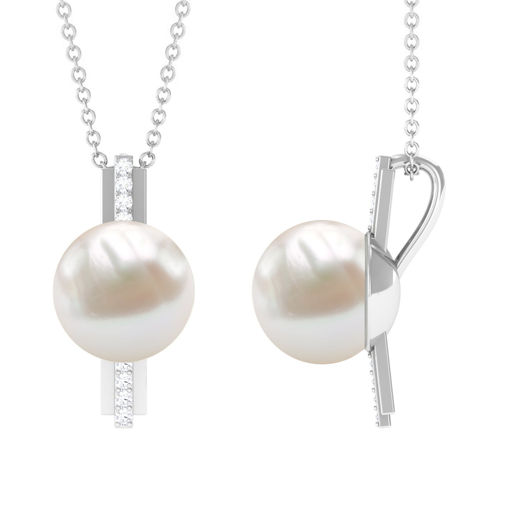 Freshwater Pearl Solitaire and Diamond Contemporary Pendant Freshwater Pearl - ( AAA ) - Quality - Rosec Jewels
