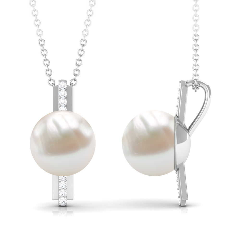 Freshwater Pearl Solitaire and Diamond Contemporary Pendant Freshwater Pearl - ( AAA ) - Quality - Rosec Jewels