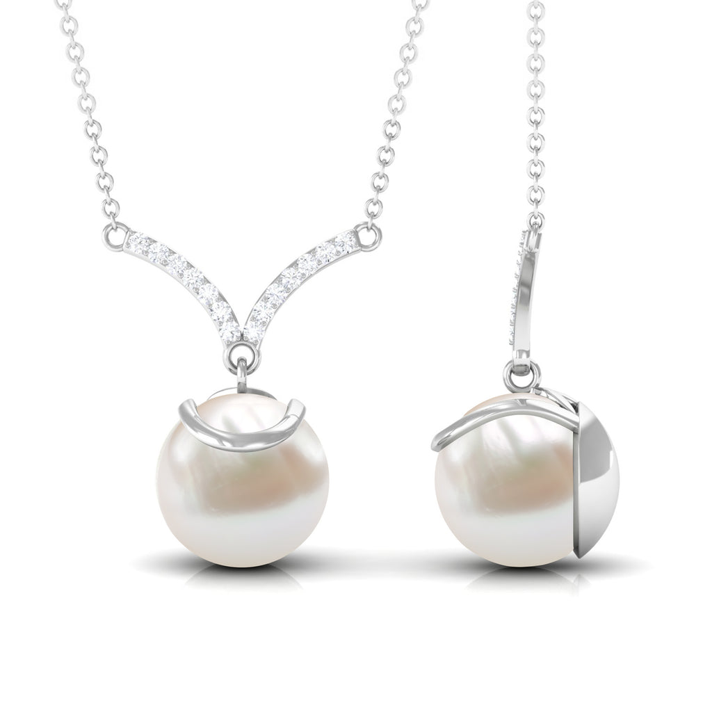 Real Freshwater Pearl Drop Necklace with Diamond Freshwater Pearl - ( AAA ) - Quality - Rosec Jewels