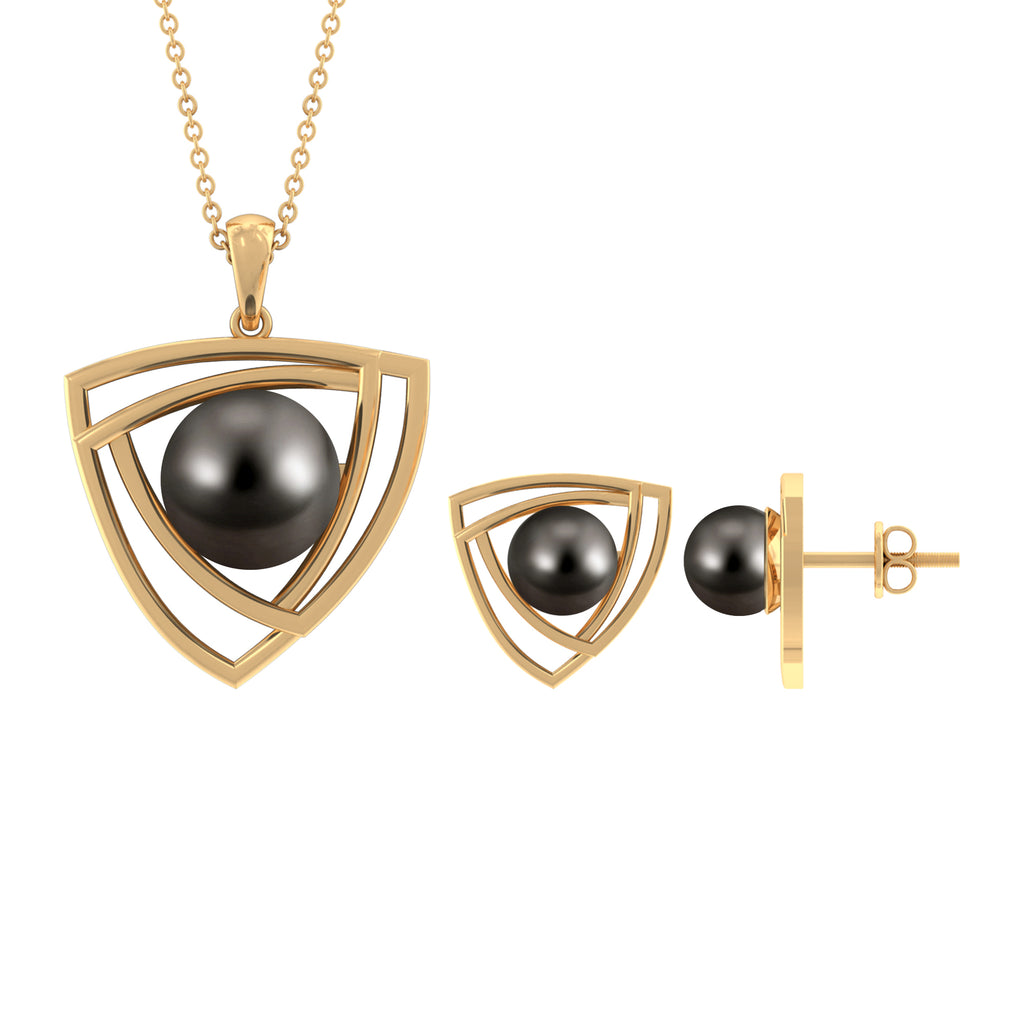 12.50 CT Black Tahitian Pearl Jewelry Set in Gold Triangle Shape Tahitian pearl - ( AAA ) - Quality - Rosec Jewels