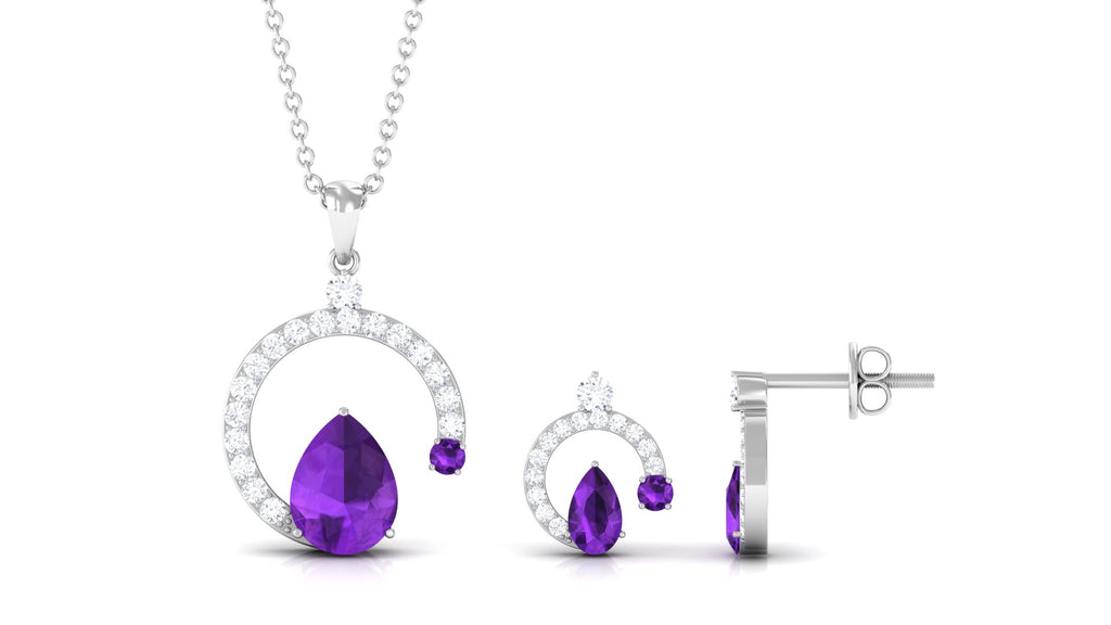 2.25 CT Pear Cut Amethyst and Moissanite Minimal Pendant and Earrings Set Amethyst - ( AAA ) - Quality - Rosec Jewels