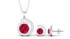 Created Ruby and Moissanite Swirl Pendant and Earrings Set Lab Created Ruby - ( AAAA ) - Quality - Rosec Jewels