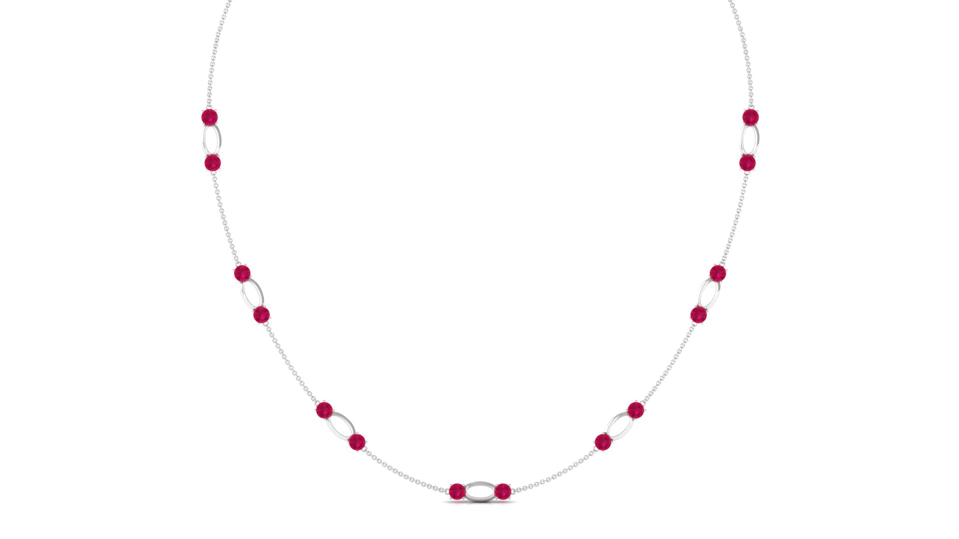 Created Ruby Contemporary Station Chain Necklace in Gold Lab Created Ruby - ( AAAA ) - Quality - Rosec Jewels