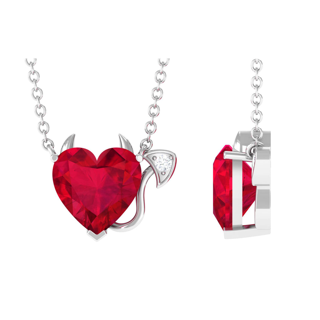 Created Ruby Devil Heart Necklace with Moissanite Lab Created Ruby - ( AAAA ) - Quality - Rosec Jewels