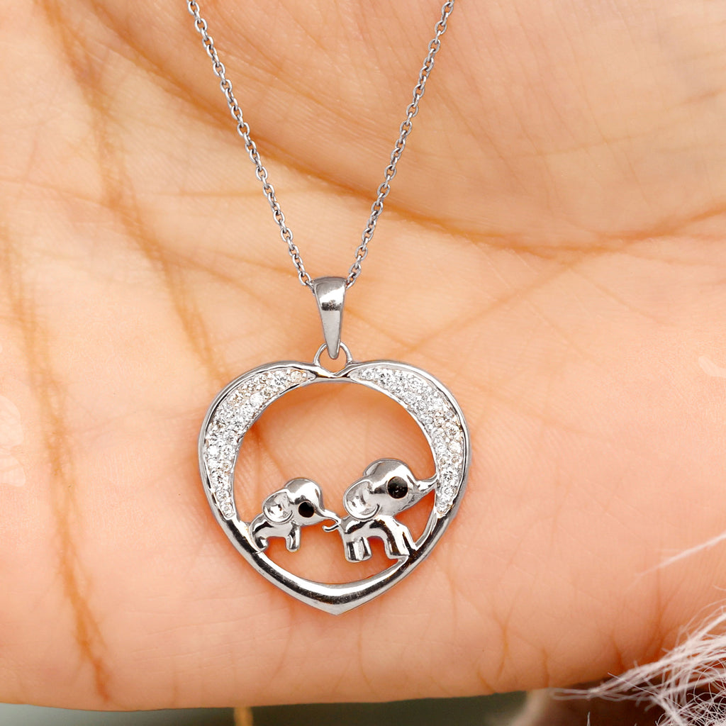 Diamond and Gold Heart Elephant Pendant Necklace Diamond - ( HI-SI ) - Color and Clarity - Rosec Jewels